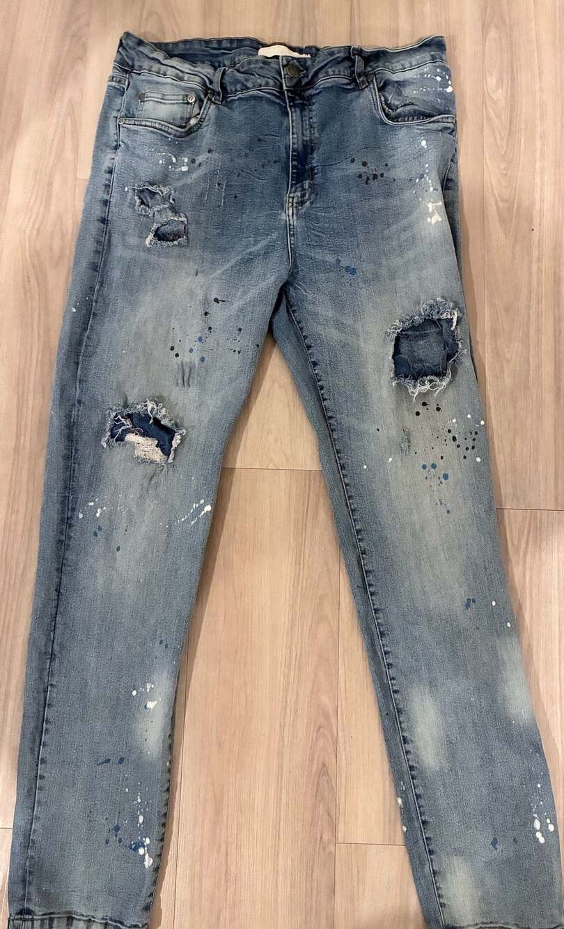 Refinery Republic Men's Light Wash Distressed Paint Splatter Jeans Size 40x32